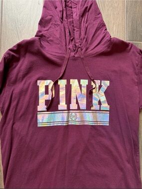 PINK Victoria's Secret Burgundy Hoodie with Holographic Logo